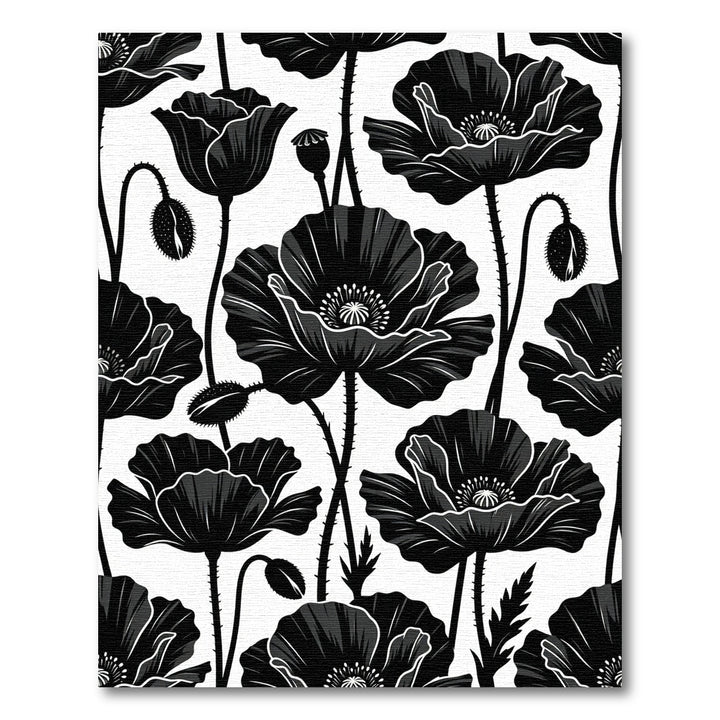 Black Poppy Floral Silhouette Rug