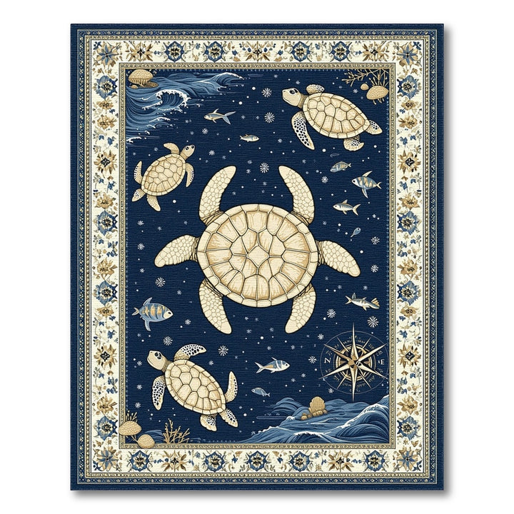 Coastal Sea Turtle Navy Area Rug