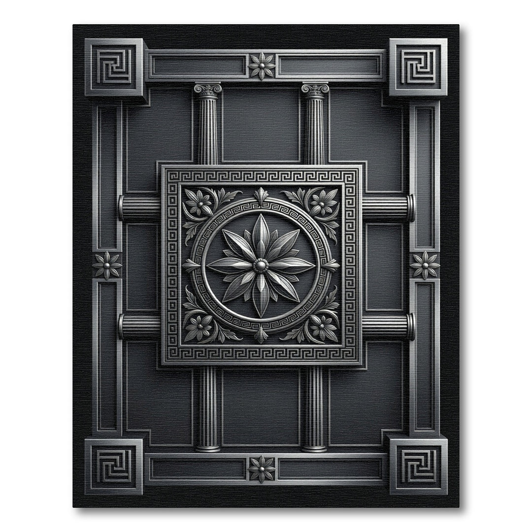 Gray Classical Floral Medallion Framing Rug
