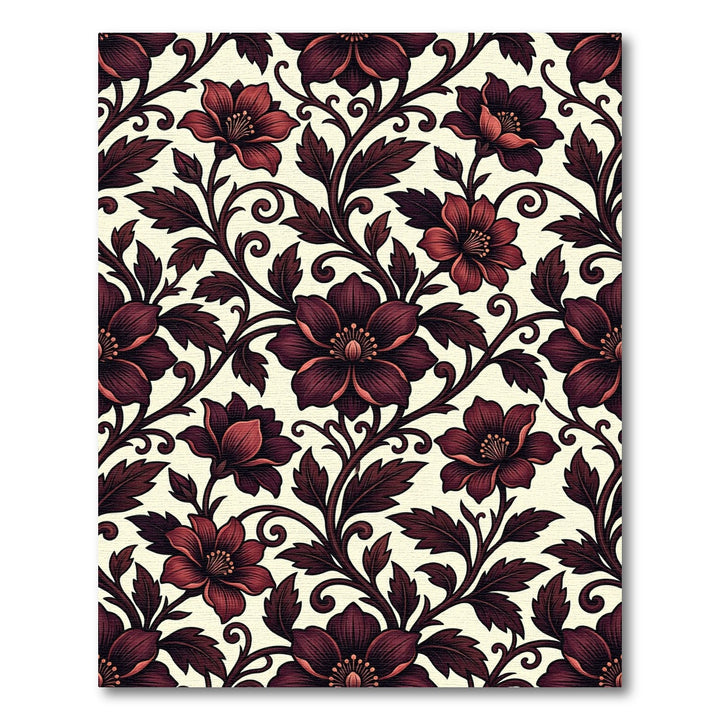 Deep Red Floral Vines Rug