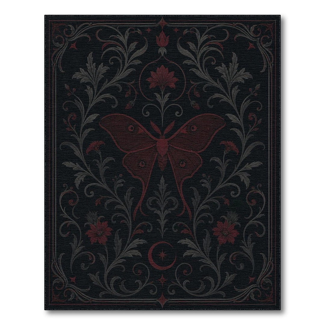 Red Moth Floral Vintage Area Rug