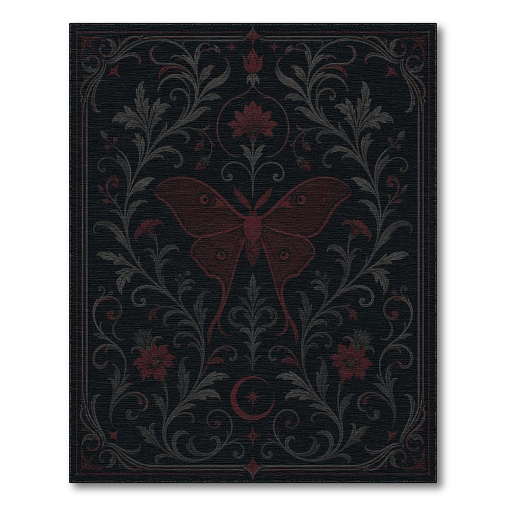 Red Moth Floral Vintage Area Rug