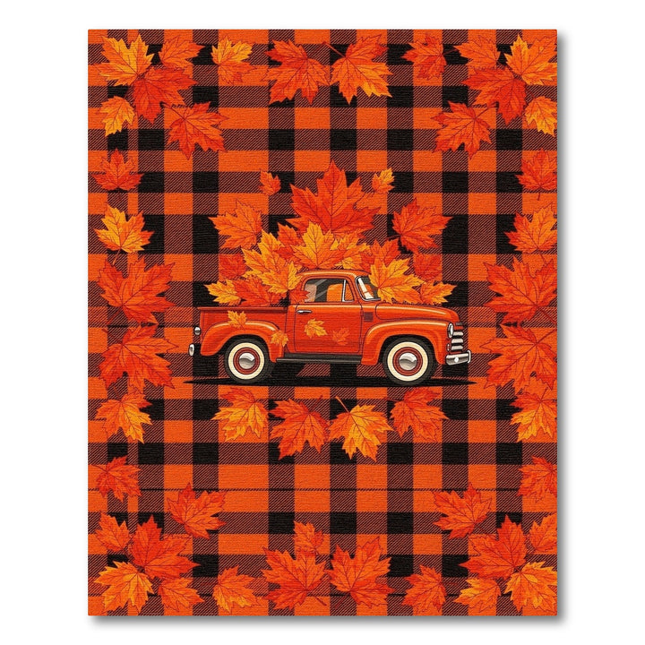 Vintage Orange Truck Fall Leaves Area Rug