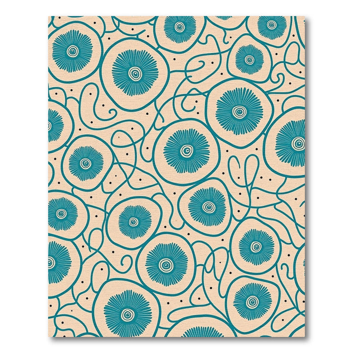 Teal Floral Vine Organic Abstract Rug