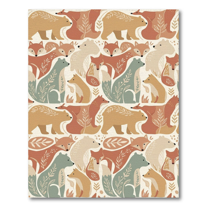 Woodland Creatures Earthy Tone Folk Art Rug