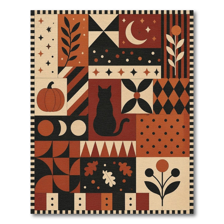 Geometric Black Cat Pumpkin Area Rug