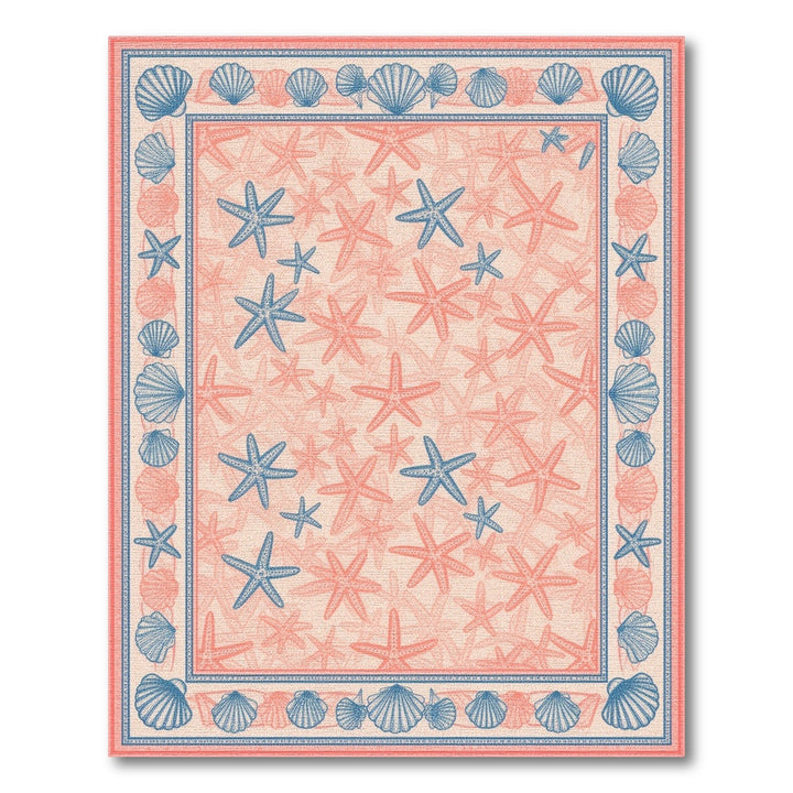 Blue Coastal Seashell and Starfish Area Rug