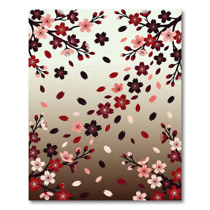Crimson Cherry Blossom Branches Falling Petals Rug