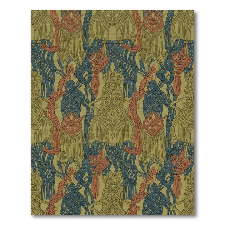 Olive Blue Coral Macrame Tassels Rug