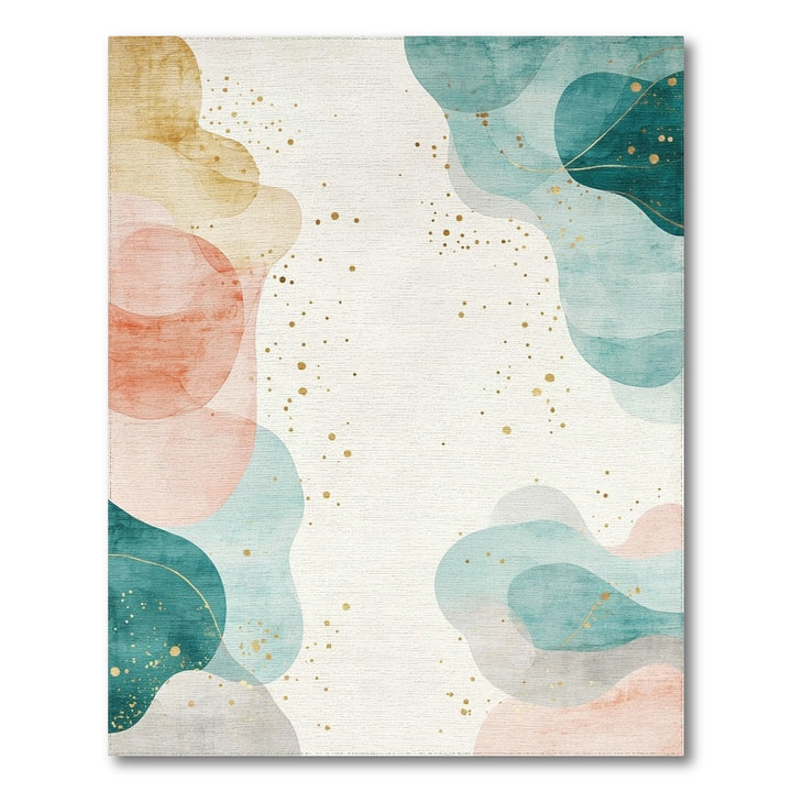 Abstract Teal Coral Washable Area Rug