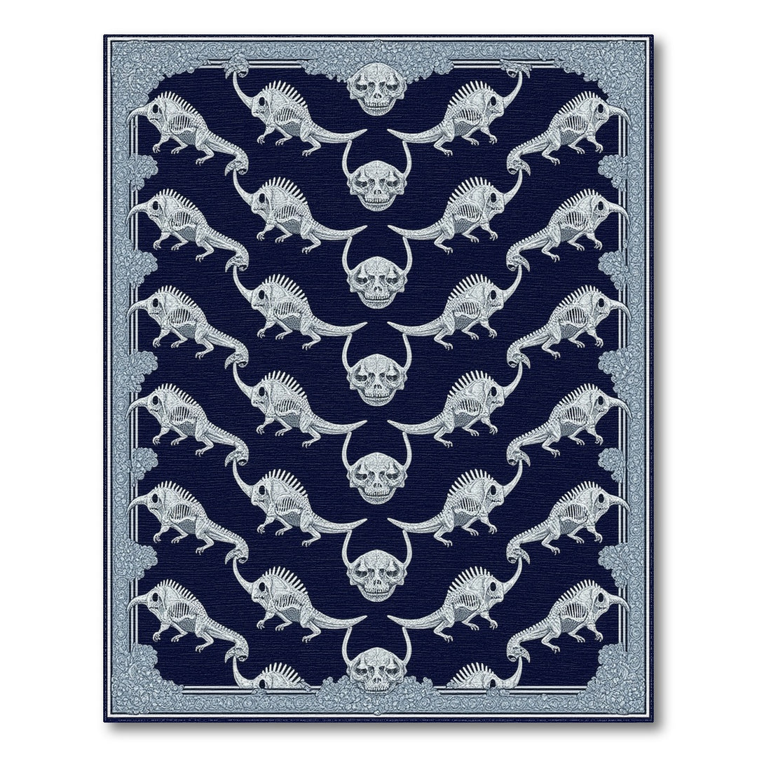 Dinosaur Skeleton Skull Navy Area Rug