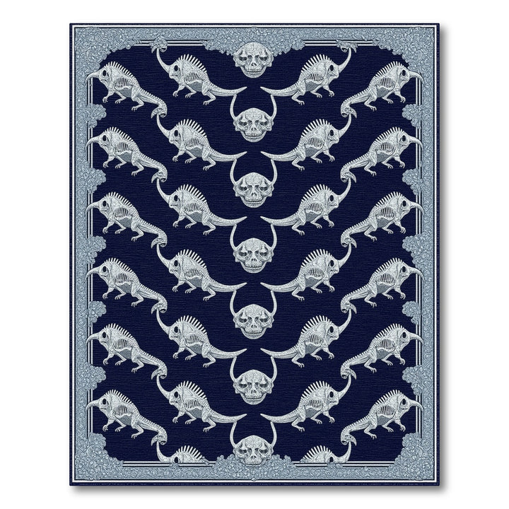Dinosaur Skeleton Skull Navy Area Rug