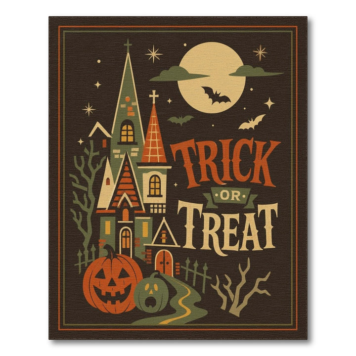 Distressed Vintage Trick or Treat Halloween Area Rug