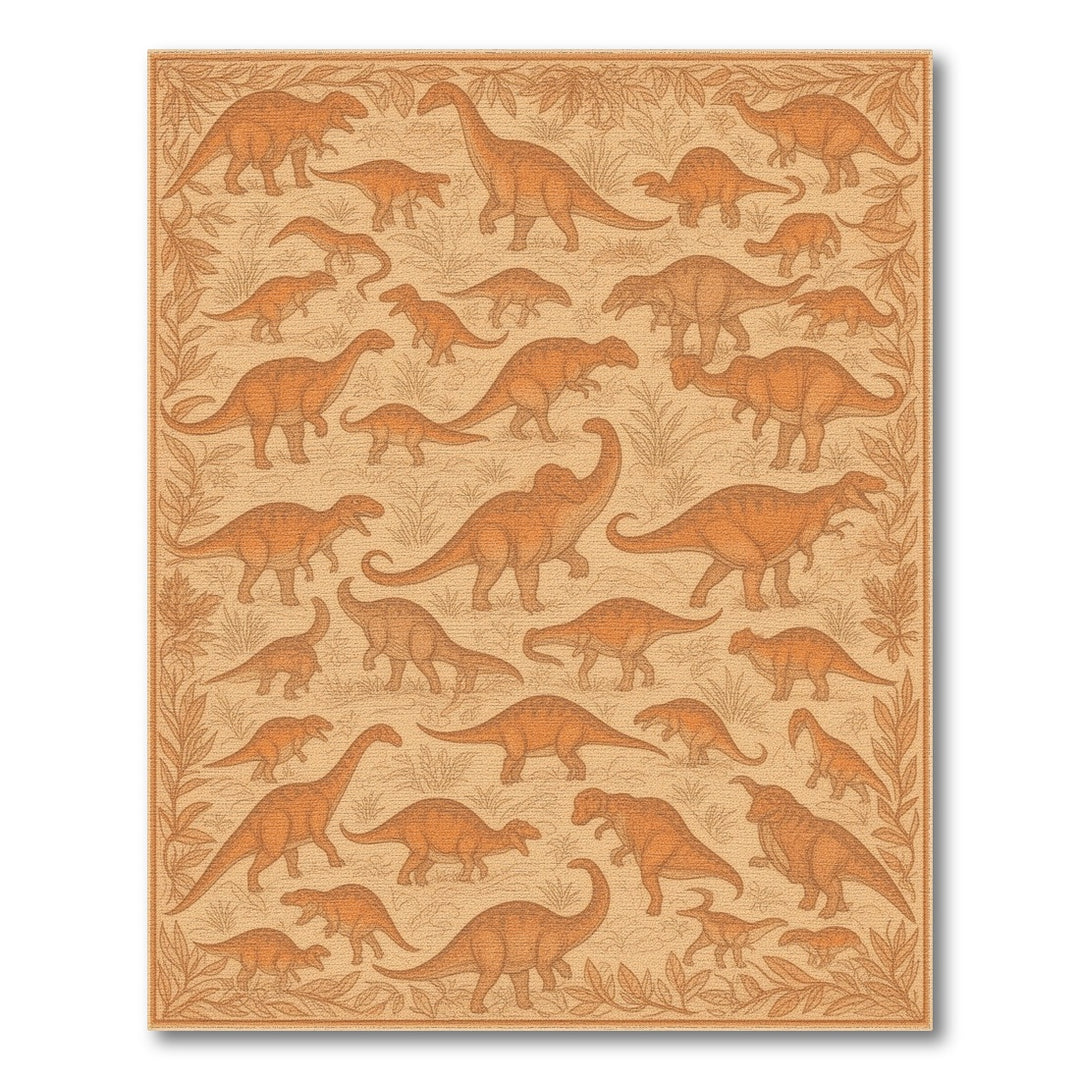 Dinosaur Kids Brown Tan Area Rug