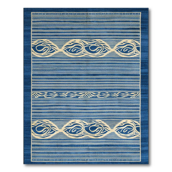 Navy Blue Coastal Wave Stripe Rug