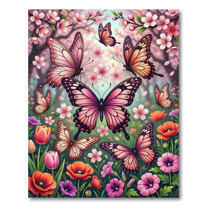Pink Butterflies And Cherry Blossoms Rug
