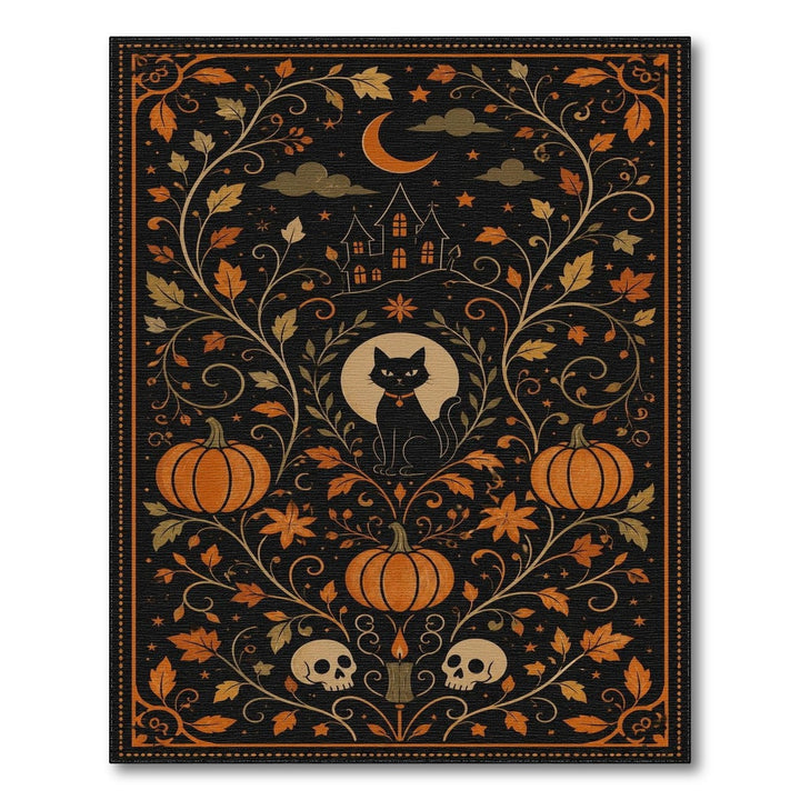 Orange Distressed Vintage Black Cat Pumpkin Halloween Area Rug