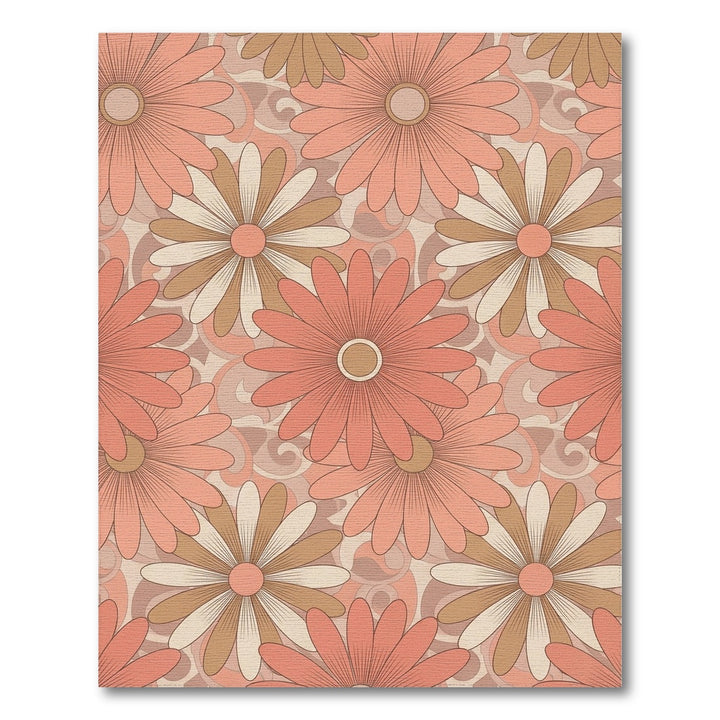 Retro Coral Daisy Swirl Rug
