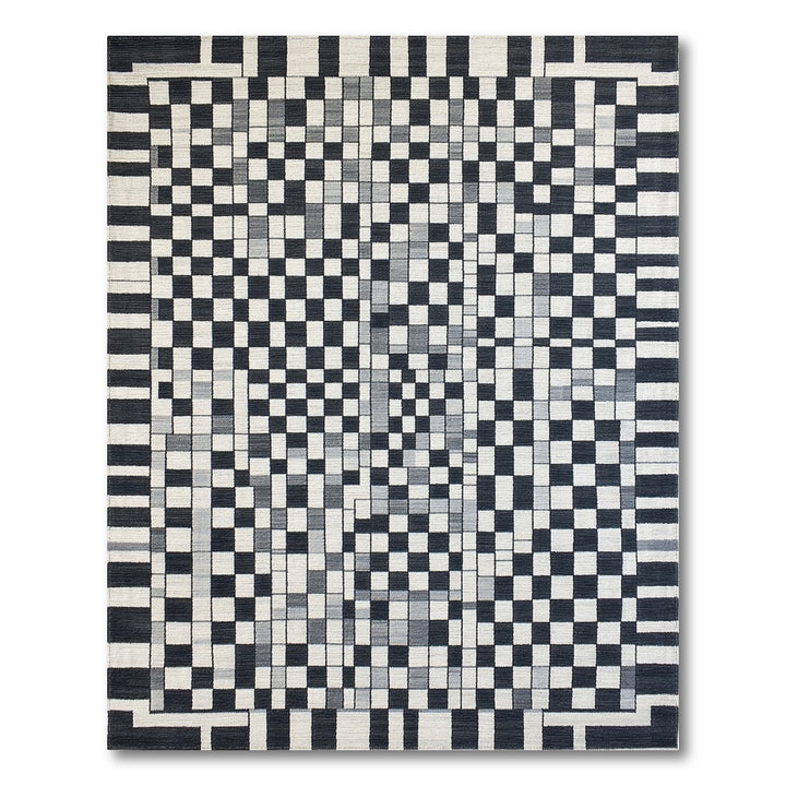 Checkered Black White Geometric Checkered Area Rug