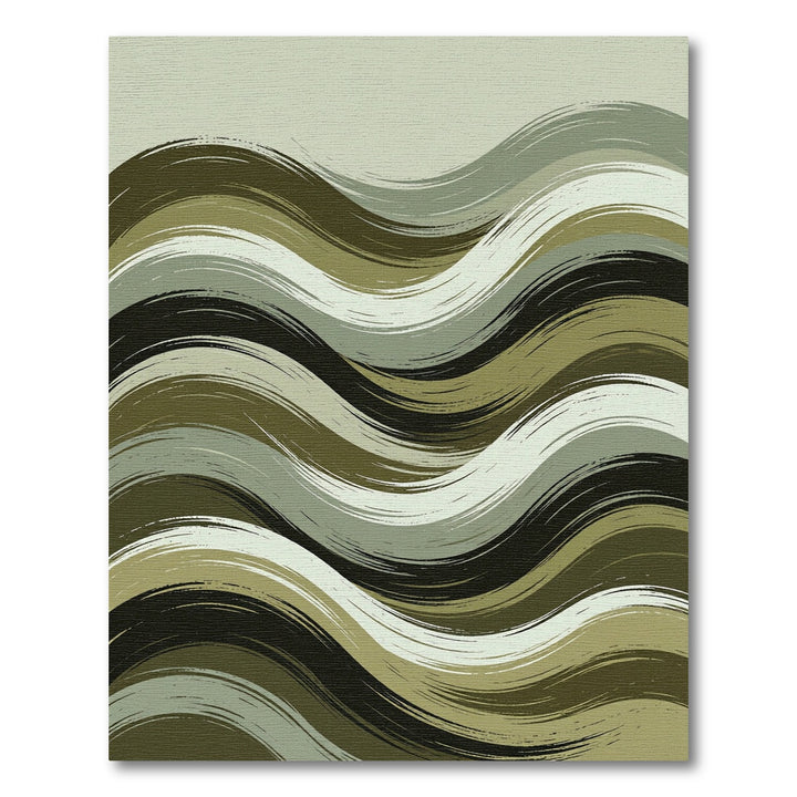 Abstract Olive Green Brushstroke Waves Rug