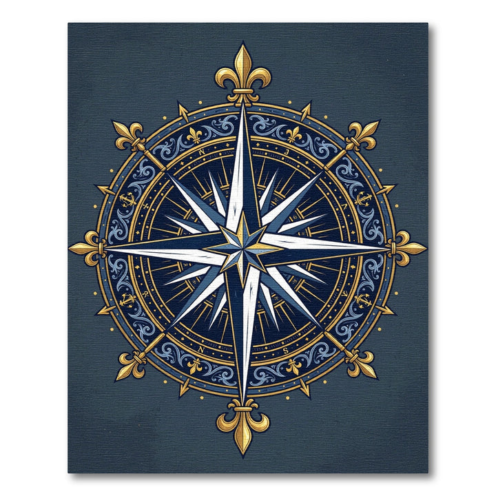 Navy Gold Compass Rose Embellished Rug