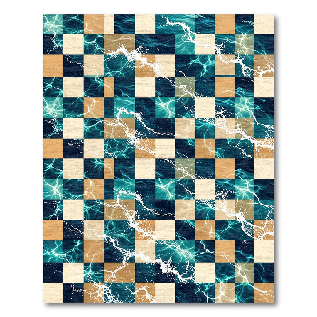 Ocean Chessboard Turquoise Gold Rug