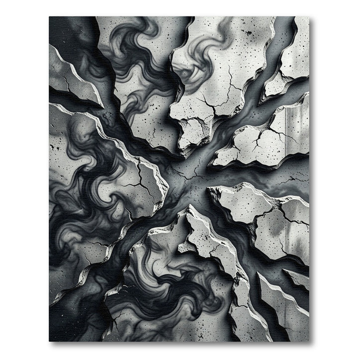Abstract Gray Smoke Cracks Rug