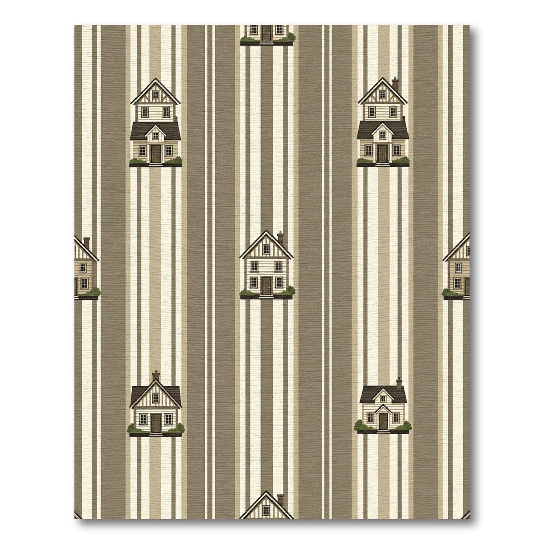 Stripe Houses Beige Brown Wallpaper Rug