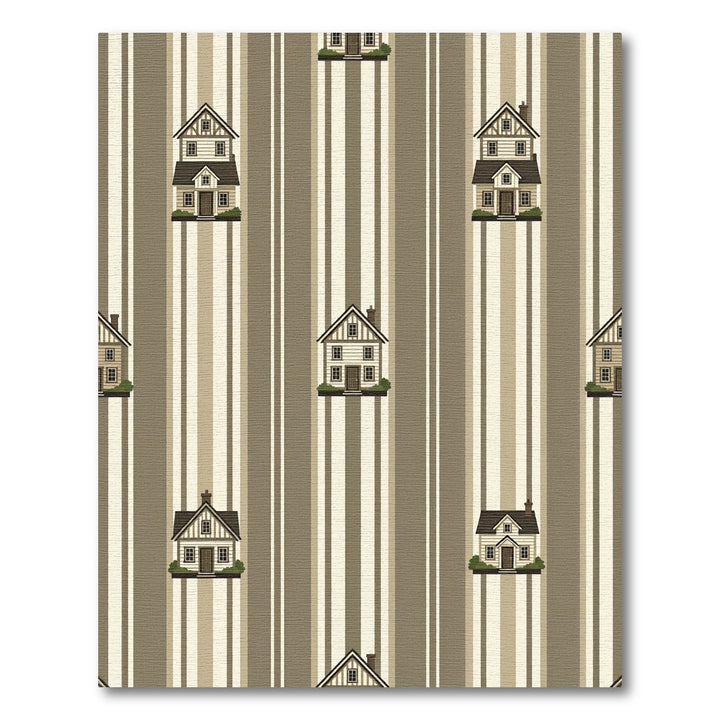 Stripe Houses Beige Brown Wallpaper Rug