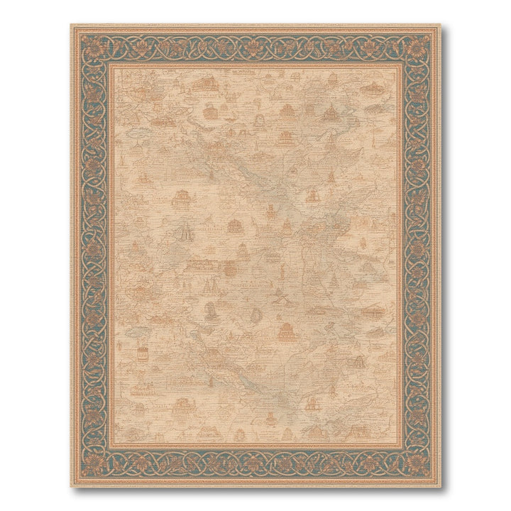 Vintage Map Area Rug with Teal Border