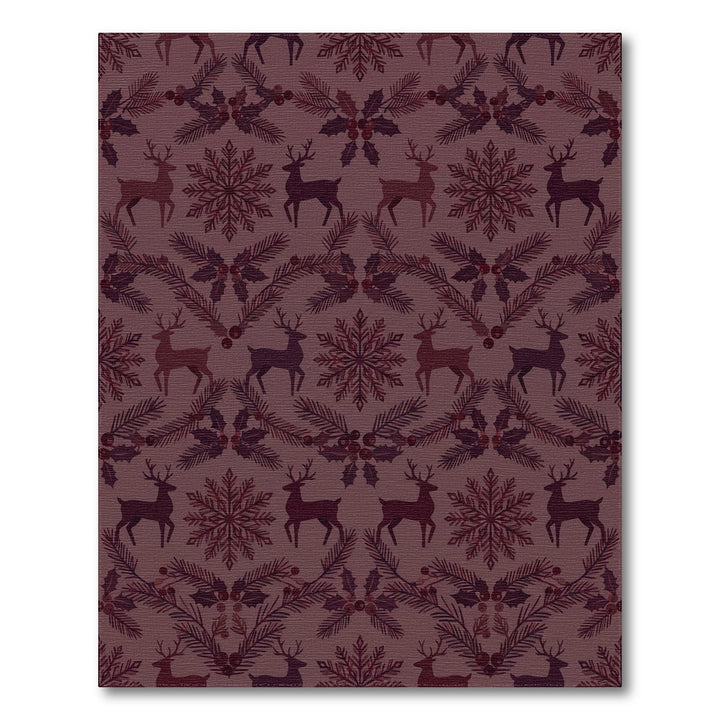 Crimson Reindeer Snowflake Evergreen Arrangement Rug