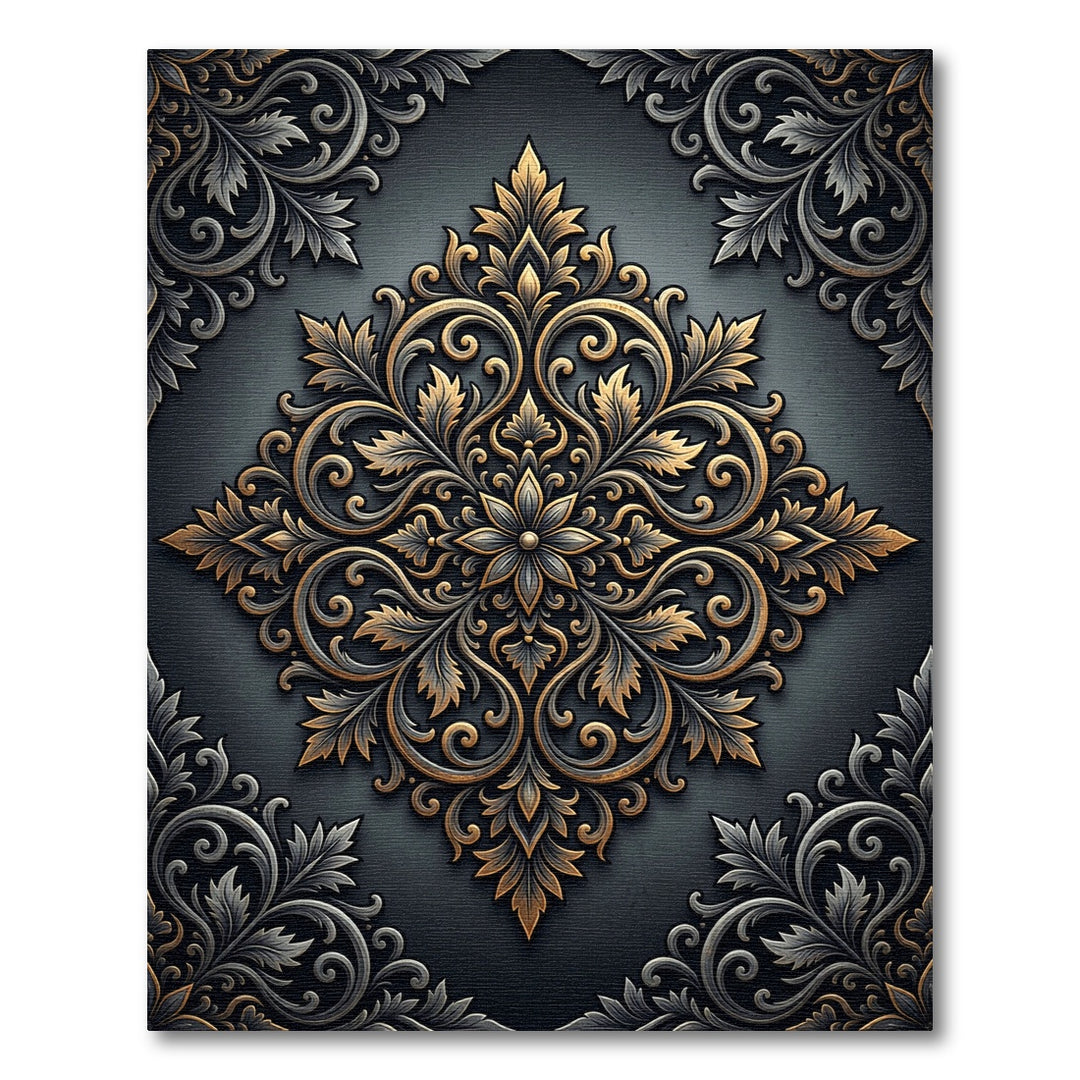 Antique Gold Black Filigree Medallion Rug