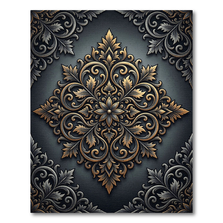 Antique Gold Black Filigree Medallion Rug