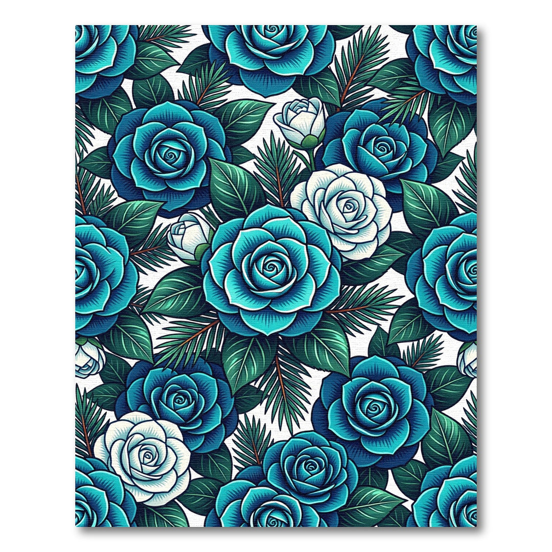 Turquoise Blue Rose Leaf Accents Rug