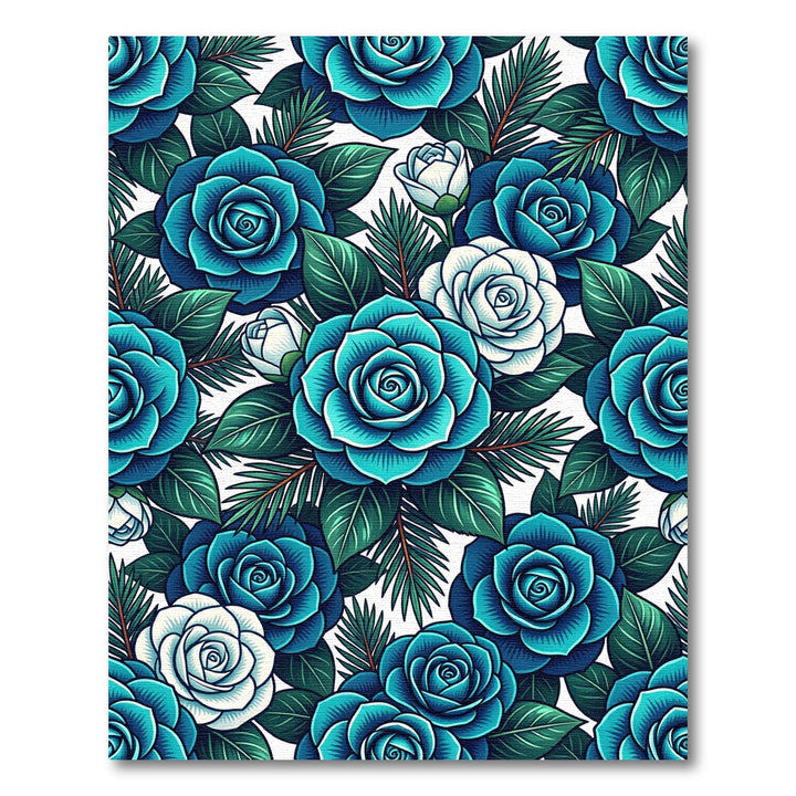 Turquoise Blue Rose Leaf Accents Rug