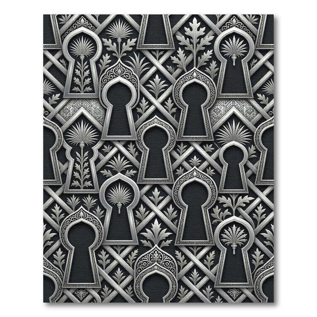 Ornate Silver Keyhole Arabesque Rug