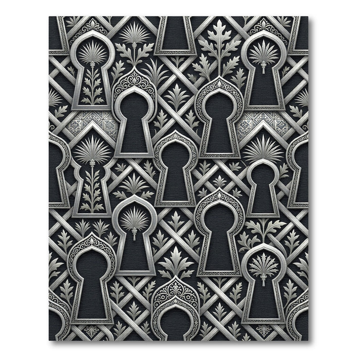 Ornate Silver Keyhole Arabesque Rug
