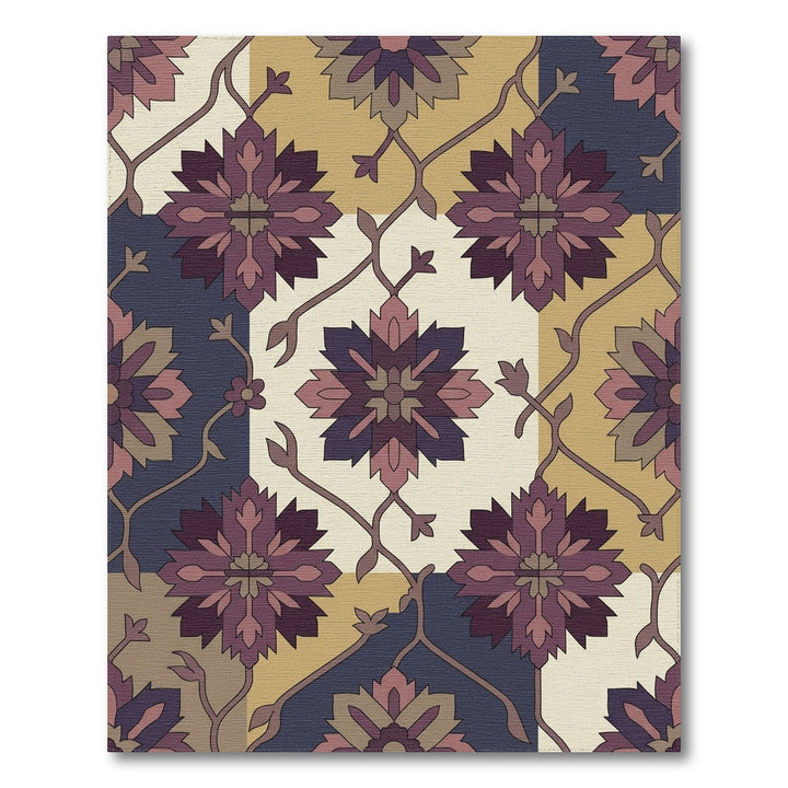 Plum And Gold Floral Tiles Rug