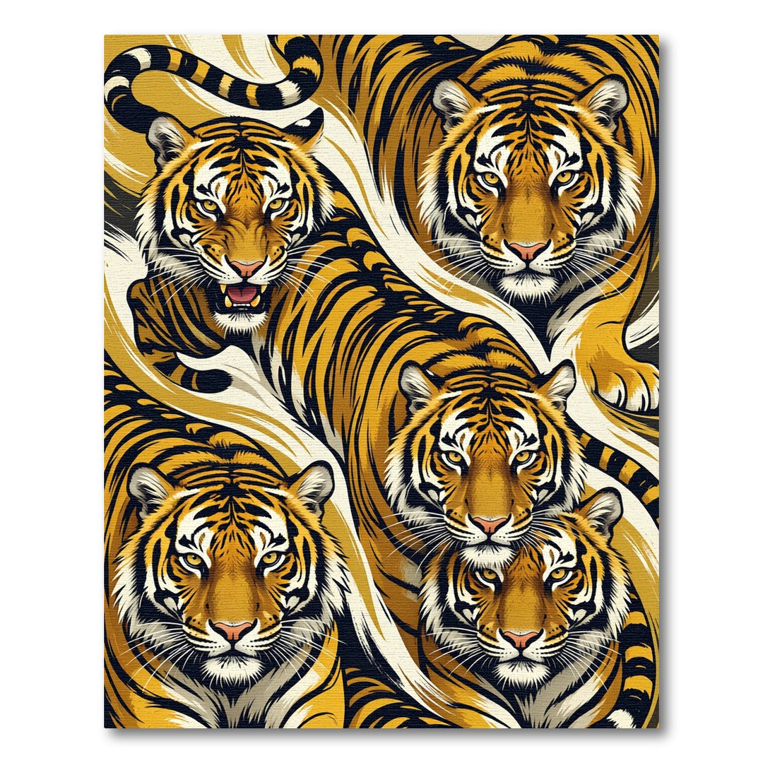 Golden Tiger Faces With Striped Texture Rug