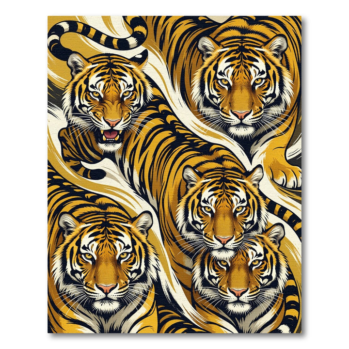 Golden Tiger Faces With Striped Texture Rug