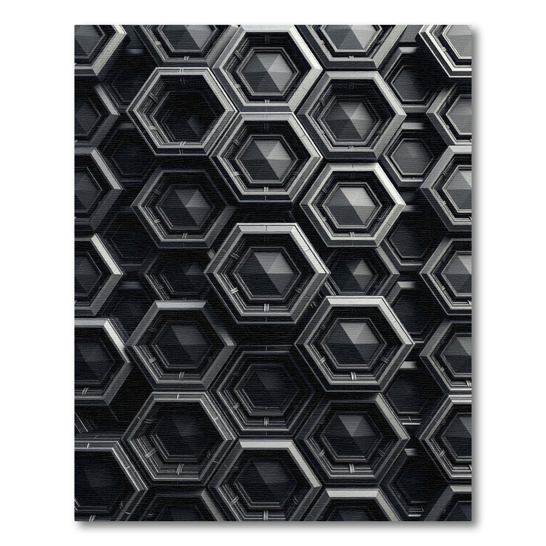 Dark Gray Geometric Hexagonal Structure Rug