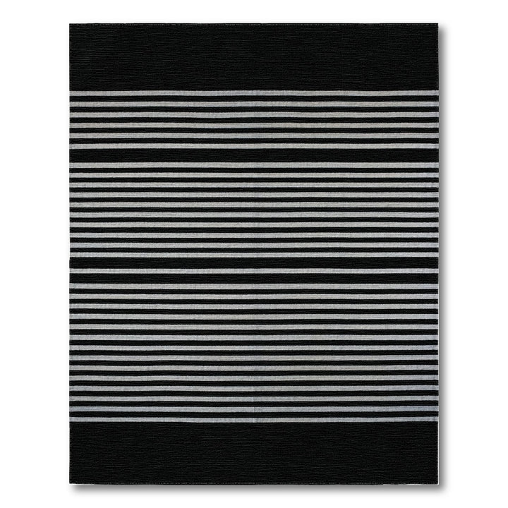 Black and Grey Striped Geometric Area Rug