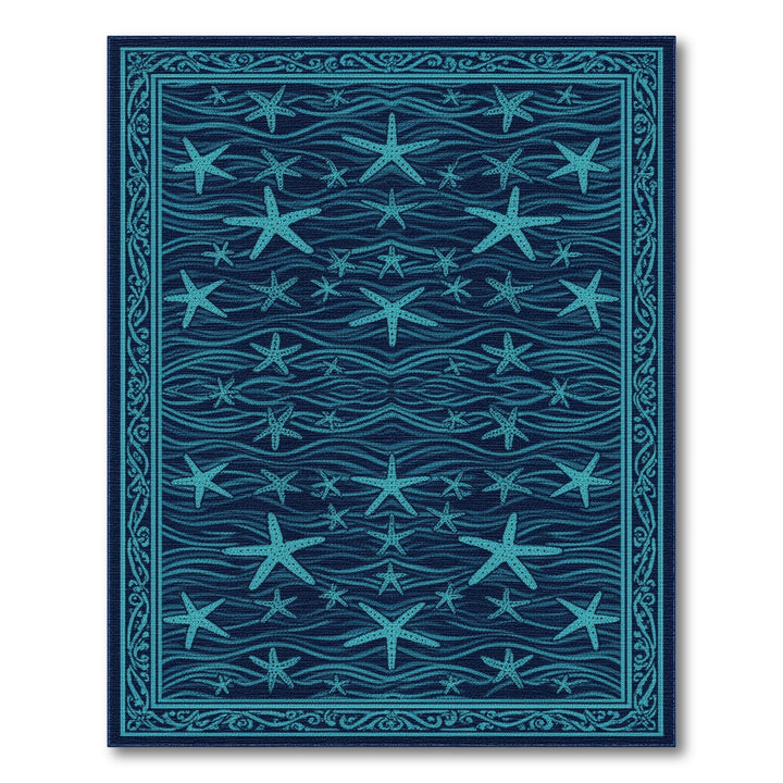 Blue Starfish Wave Coastal Area Rug