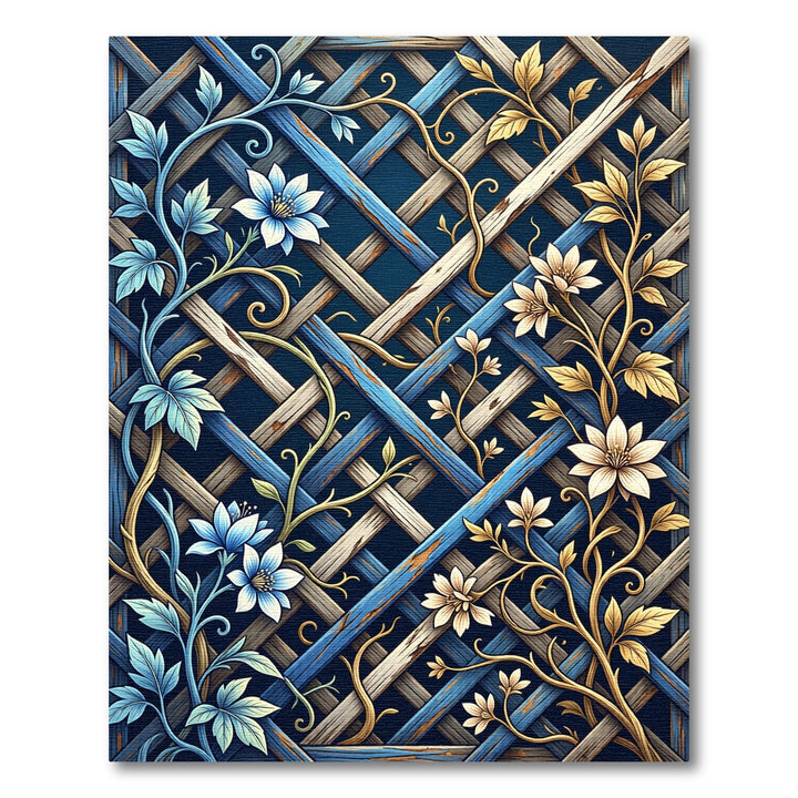 Blue and Gold Floral Lattice Rug