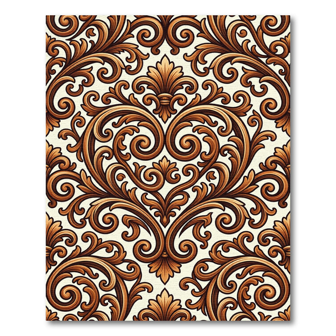 Ornate Golden Heart Scrollwork Rug