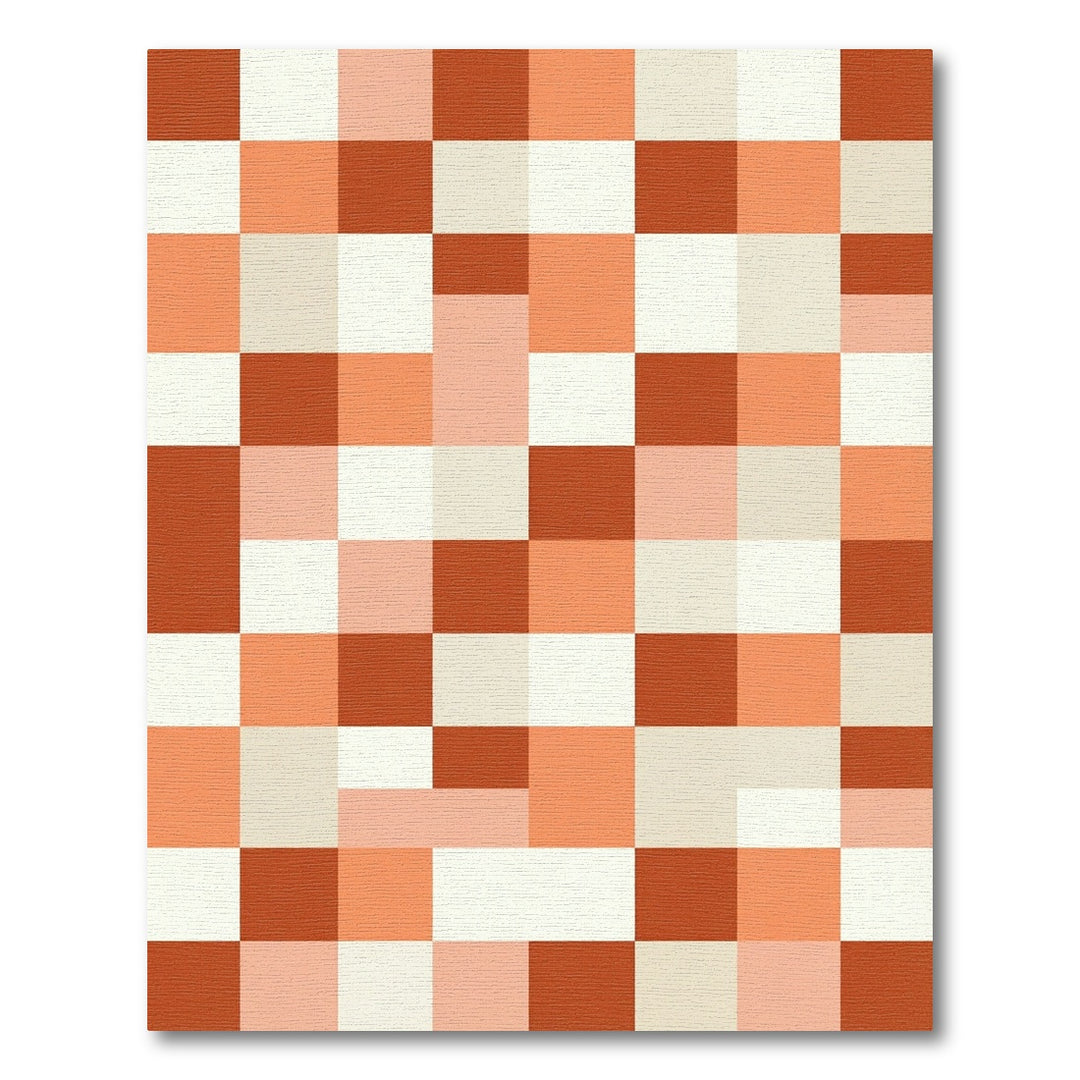 Terracotta Peach And Cream Grid Rug