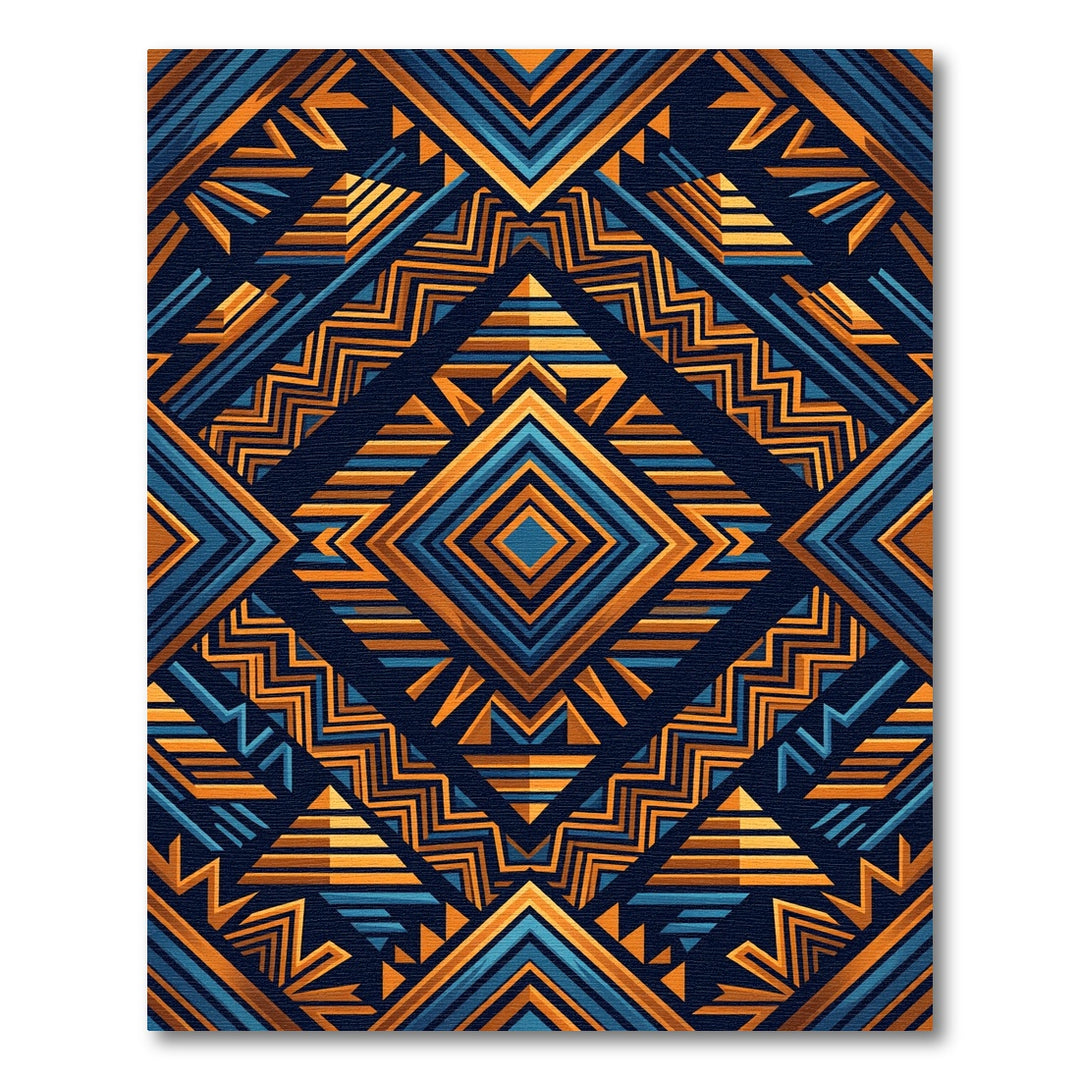 Bold Amber Blue Geometric Tribal Rug