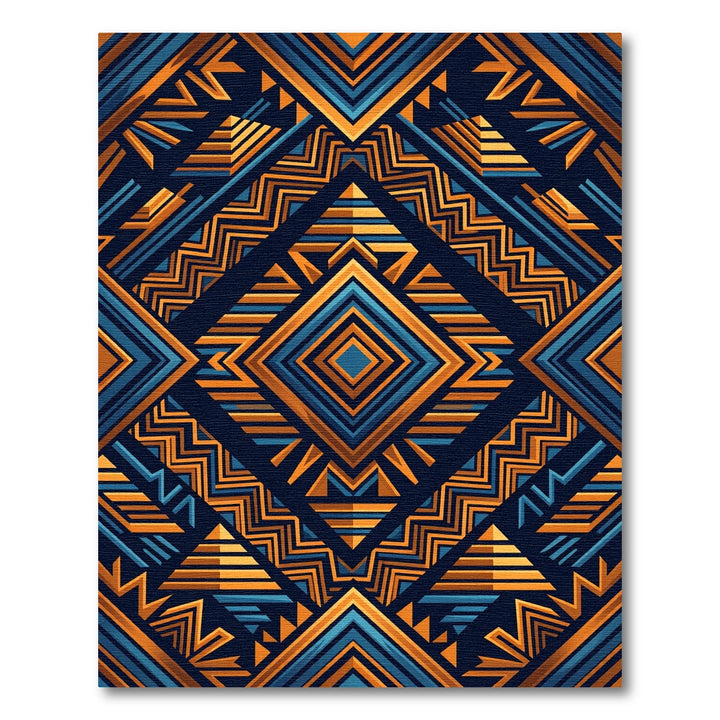 Bold Amber Blue Geometric Tribal Rug
