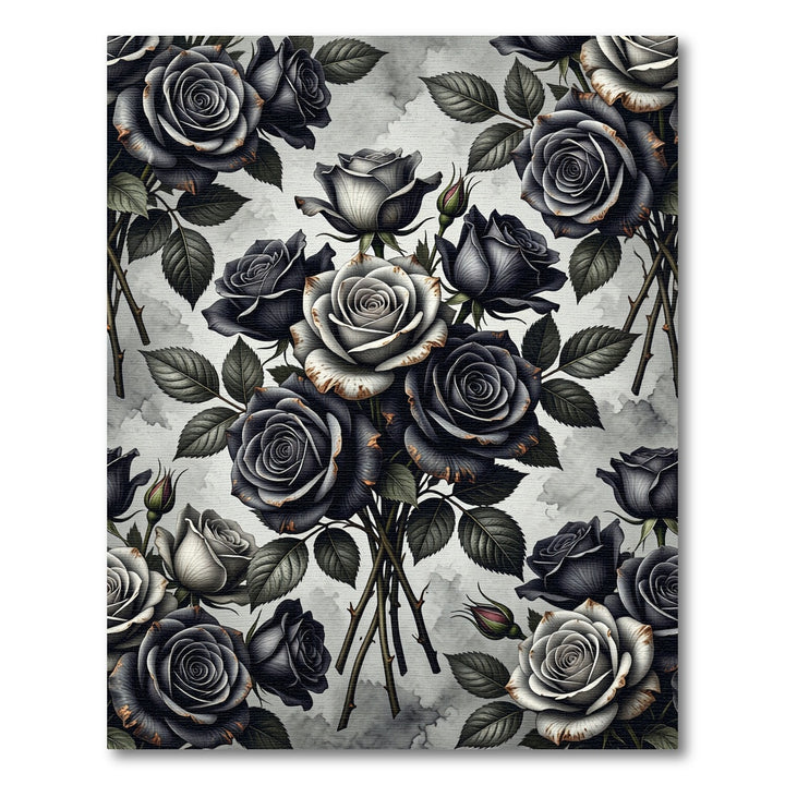 Monochromatic Black Rose Bouquet Arrangement Rug