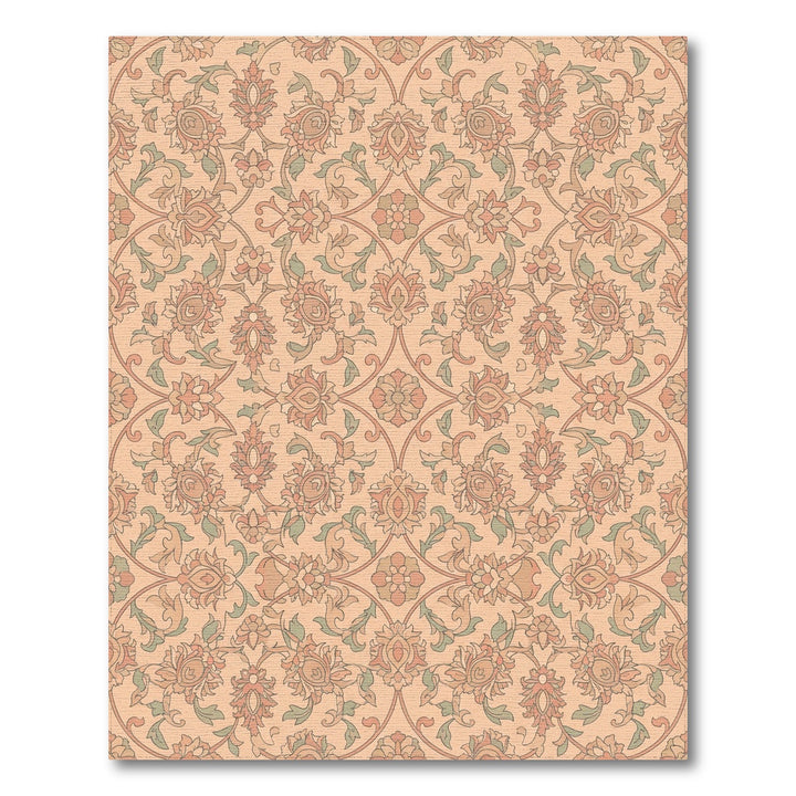 Soft Coral Floral Scroll Garden Rug
